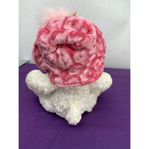 Dan Dee Victorian Sitting 8 Inch White Bear Pink Velvet Hat Rose Feather Bow - Picture 4 of 8
